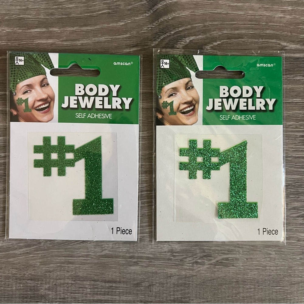 NWT Amscan Self Adhesive Green #1 Face Glitter Body Jewelry Tattoo Game Stickers